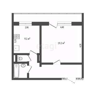 1-к квартира, вторичка, 42м2, 4/12 этаж