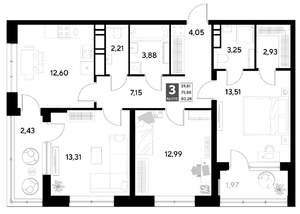 3-к квартира, вторичка, 80м2, 5/21 этаж