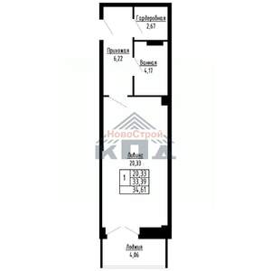 1-к квартира, строящийся дом, 35м2, 9/16 этаж