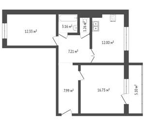 2-к квартира, вторичка, 61м2, 2/10 этаж
