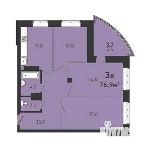 3-к квартира, строящийся дом, 74м2, 11/16 этаж