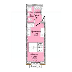 1-к квартира, строящийся дом, 23м2, 5/8 этаж