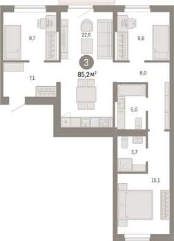 3-к квартира, вторичка, 85м2, 5/9 этаж