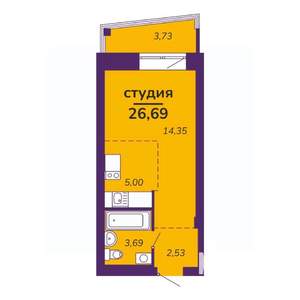 Студия квартира, строящийся дом, 27м2, 9/9 этаж