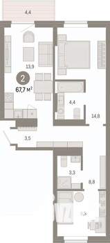 2-к квартира, вторичка, 68м2, 5/7 этаж