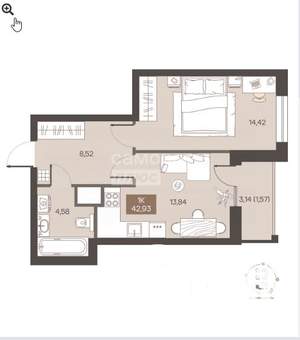 1-к квартира, вторичка, 43м2, 3/17 этаж