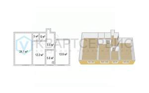3-к квартира, вторичка, 70м2, 1/4 этаж
