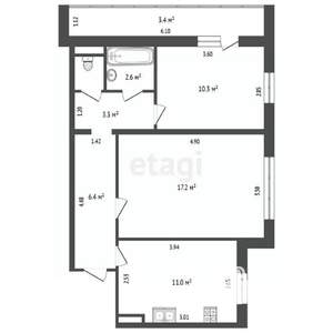 2-к квартира, вторичка, 52м2, 6/9 этаж