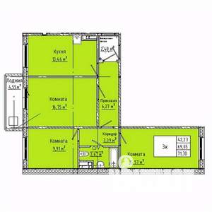 3-к квартира, строящийся дом, 71м2, 3/10 этаж