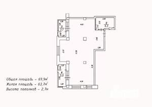 2-к квартира, сданный дом, 70м2, 7/18 этаж