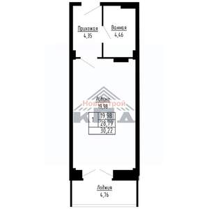1-к квартира, строящийся дом, 30м2, 16/16 этаж