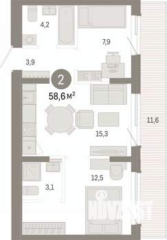 2-к квартира, вторичка, 59м2, 8/17 этаж