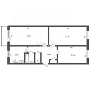 3-к квартира, вторичка, 62м2, 2/5 этаж