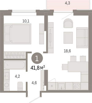 1-к квартира, вторичка, 42м2, 7/9 этаж