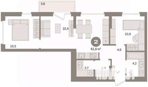 2-к квартира, вторичка, 62м2, 4/16 этаж