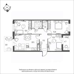 3-к квартира, строящийся дом, 81м2, 11/12 этаж
