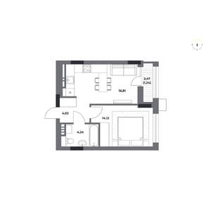 1-к квартира, строящийся дом, 40м2, 3/12 этаж