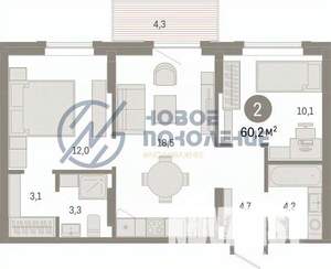 2-к квартира, строящийся дом, 60м2, 8/9 этаж