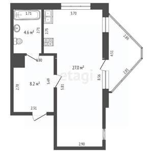 Студия квартира, вторичка, 45м2, 3/7 этаж