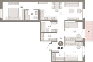 3-к квартира, вторичка, 84м2, 6/17 этаж