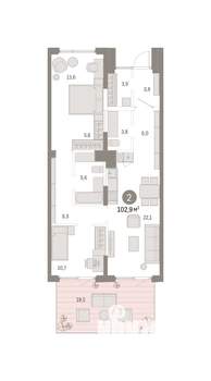 2-к квартира, вторичка, 103м2, 1/9 этаж