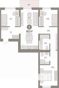 3-к квартира, вторичка, 85м2, 4/9 этаж