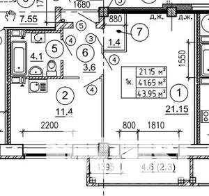 1-к квартира, строящийся дом, 44м2, 7/8 этаж