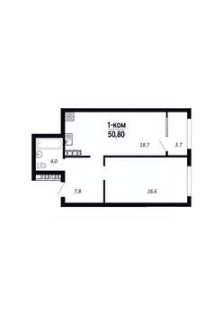 1-к квартира, строящийся дом, 51м2, 19/22 этаж