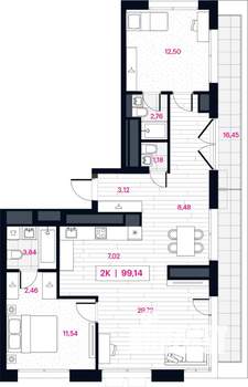 2-к квартира, вторичка, 99м2, 14/15 этаж