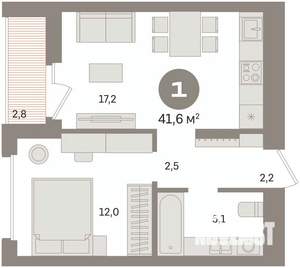 1-к квартира, вторичка, 42м2, 2/16 этаж