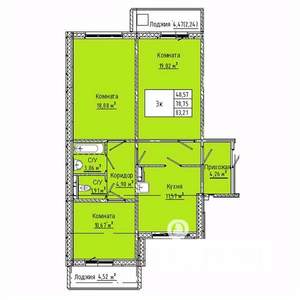 3-к квартира, строящийся дом, 83м2, 9/10 этаж