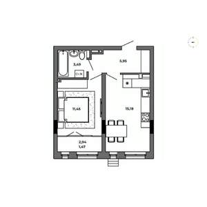 1-к квартира, строящийся дом, 38м2, 4/8 этаж