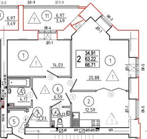 2-к квартира, вторичка, 71м2, 1/8 этаж