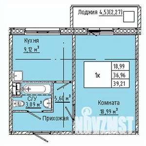 1-к квартира, строящийся дом, 39м2, 4/10 этаж