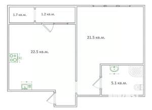 1-к квартира, вторичка, 49м2, 6/6 этаж