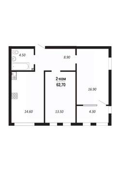 2-к квартира, вторичка, 63м2, 5/14 этаж