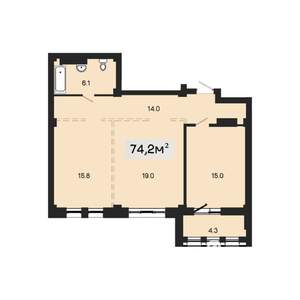 2-к квартира, вторичка, 71м2, 6/19 этаж