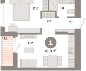 1-к квартира, вторичка, 42м2, 6/16 этаж