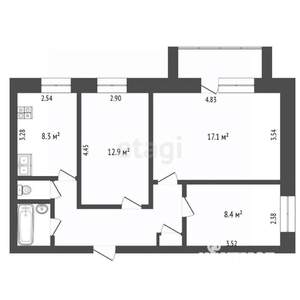 3-к квартира, вторичка, 61м2, 5/5 этаж
