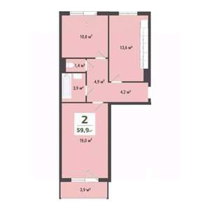 2-к квартира, вторичка, 55м2, 10/10 этаж