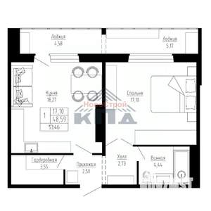 1-к квартира, вторичка, 53м2, 16/16 этаж