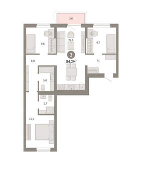 3-к квартира, вторичка, 84м2, 2/9 этаж