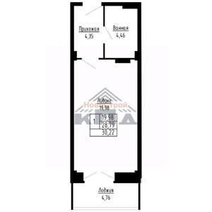 1-к квартира, строящийся дом, 30м2, 13/16 этаж