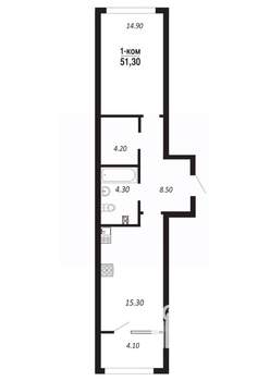 1-к квартира, вторичка, 52м2, 5/14 этаж