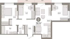 3-к квартира, вторичка, 77м2, 7/9 этаж