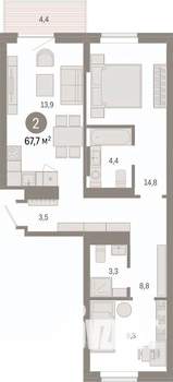 2-к квартира, вторичка, 68м2, 4/7 этаж