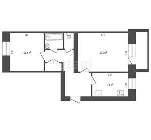 2-к квартира, вторичка, 51м2, 5/5 этаж