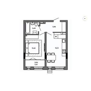 1-к квартира, строящийся дом, 37м2, 7/8 этаж