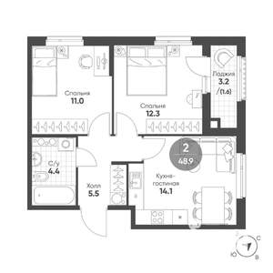 2-к квартира, вторичка, 49м2, 8/11 этаж