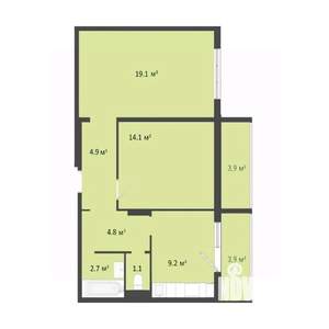 2-к квартира, строящийся дом, 56м2, 4/10 этаж